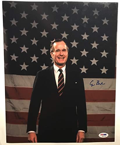 СЪЕДИНЕНИТЕ ЩАТИ!!! Джордж Буш-старши, на 41-ия ПРЕЗИДЕНТ, Подписано 11x14 Снимка 1 PSA/DNA
