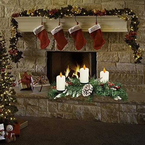 Коледен Централният елемент с 3 Подсвечниками, 30-Цолови Коледни декорации от Покрити борови шишками, Червени Плодове,