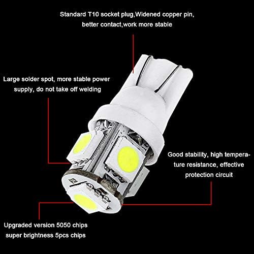 осветление за регистрационен номер cciyu, T10 W5W Клиновидная 168 194 Led Лампа за Вътрешно осветление Куполна карта, предоставена на компанията Xenon 6000K W hite, 6 бр.