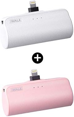 Преносимо зарядно iWalk Mini за iPhone окабелен, 3350 ма, съвместимо с iPhone 11 pro/Xs/XS Max/ XR/X/8/7/6/ Плюс Airpods (2 опаковки розов и бял цвят)