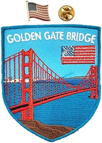 A-ONE Опаковка от 2 теми - Нашивка с бродерия на моста Голдън Гейт + Жени с флага на САЩ на Ревера, Атракция на Сан Франциско,