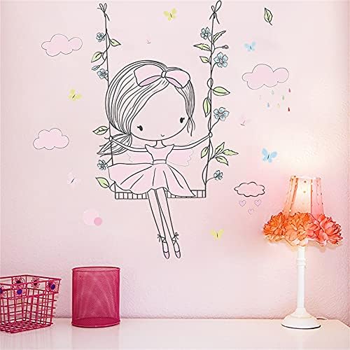 ROFARSO Цветни Сладки Стикери за стена с изображение на Малко Момиче На люлка за Деца, Подвижни Стикери за