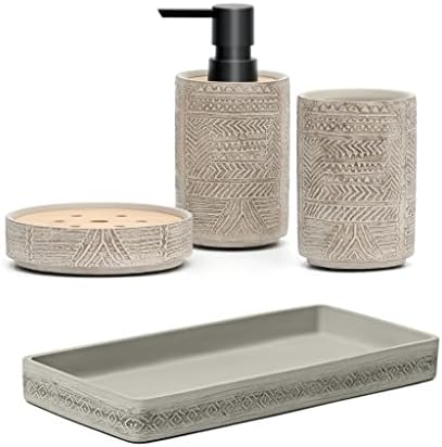 Сив Комплект Аксесоари за баня, Състоящ се от Керамични Опаковка от сапун за баня, държач за четка за зъби, сапун ястие