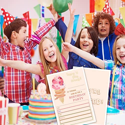 Покани за парти със сладолед в бели Пликове, 20 Картички-покани с двустранен печат на Розово Сладко Popsicle за момичета