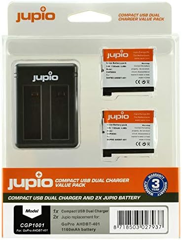 Jupio Value Pack с 2 литиево-йонна батерия AHDBT-401 3,8 ПРЕЗ 1160 ма и компактно Двойно зарядно устройство от USB за GoPro