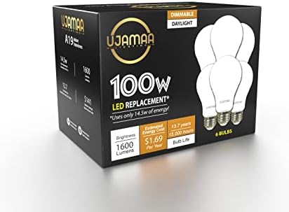 Ujamaa Dimmable 100w Еквивалент На 14.5 W, Стандартна база A19 E26, Дневна бяла светлина 5000 До 1600 Лумена,