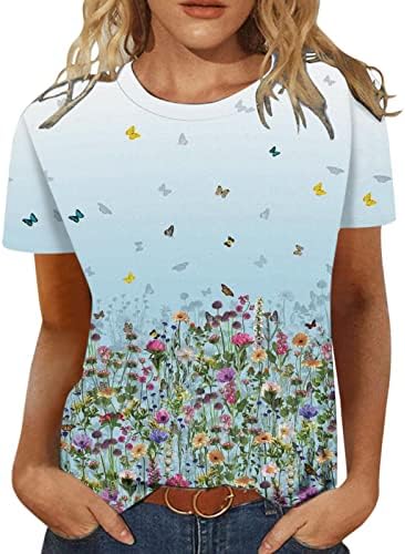 Блуза с кръгло деколте и деколте Лодка, Тениска за Момичета, Памучен Тениска с Къс Ръкав и Графичен Принтом