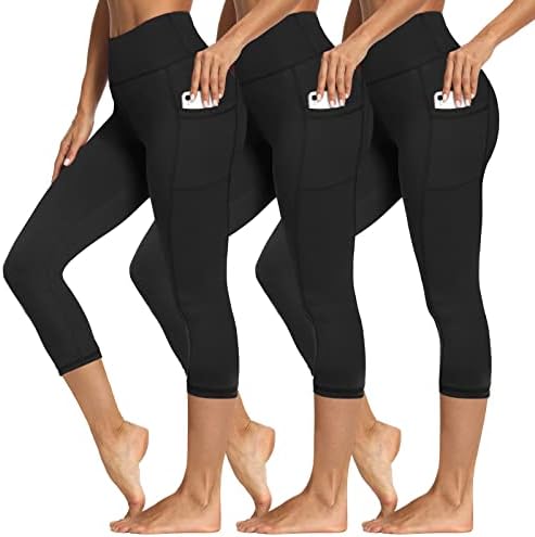 3 Опаковки Леггинсов с джобове за жени, Меки Спортни Панталони за йога с контрол на корема и висока талия (размер