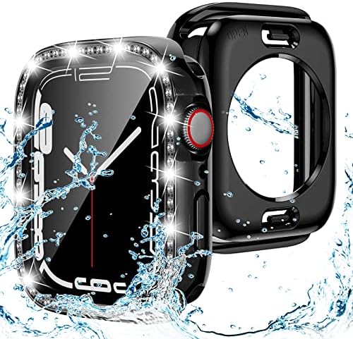 Goton 2 в 1 Водоустойчив калъф с пайети за Apple Watch 44 мм SE (2-ро поколение) серия 6 5 4 Защитно фолио за екрана,