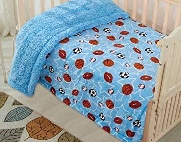 Детско Супер Меко и уютно одеало за бебета, 40 x 50, Синьо плюшевое одеяло с подплата от шерпи за момчета и деца,