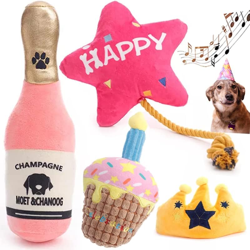 Подарък за парти, Шампанско, Crown, Балон, Торта Куче Дъвча честит Рожден Ден на Интерактивни Плюшени Играчки
