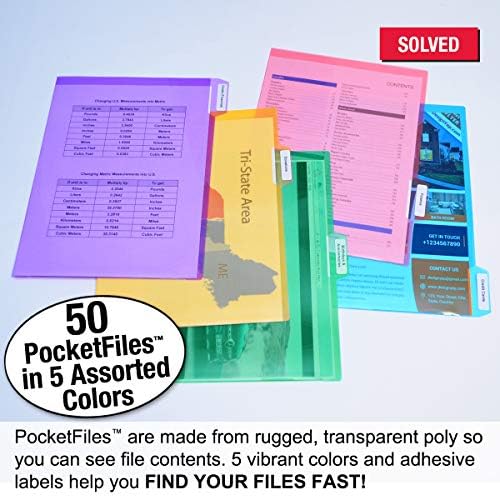 Проектиране, джобове за папки Ultimate Office PocketFile™ Clear Поли Document Folder, 5-ти, намаляване на Размера