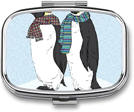 Кутия за хапчета Животни Пингвините весела Коледа, Калъф За Медицински Таблетки Квадратна Форма, Преносима Кутия за