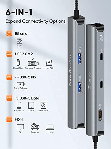 Многопортовый адаптер C USB Хъб в комплекта CableCreation 6-в-1 USB-C Хъб с кабел CableCreation USB B-C USB с дължина 4 метра,
