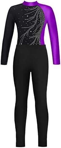 LiiYii/Комплект Спортни облекла За момичета с дълги Ръкави, Балет Облекло за Танци, Спортен Костюм, Гимнастически