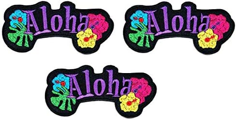 Умама Кръпка Комплект от 3 Виолетови Букви Алоха Кръпка Хавайски Плаж Щастлив Алоха Карикатура Ютия На Бродирани Ленти Апликация