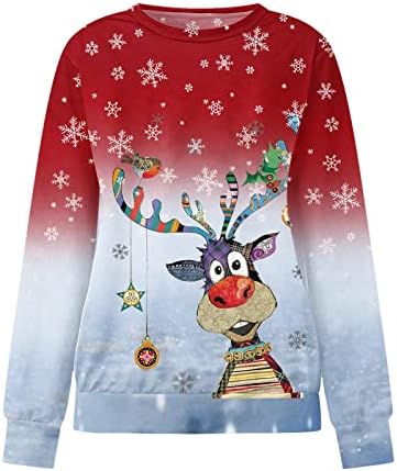 BEUU/ Дамски Блузи с кръгло деколте и принтом Лосове и Снежинки, Ежедневните Коледни Пуловери с Дълъг ръкав, Потници, Тениски,