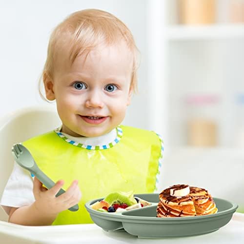 Meanplan 6 Опаковки смучат чинии с капаци Силикон в чиниите на децата Разделени дизайн на детски плочи-с функция за засмукване
