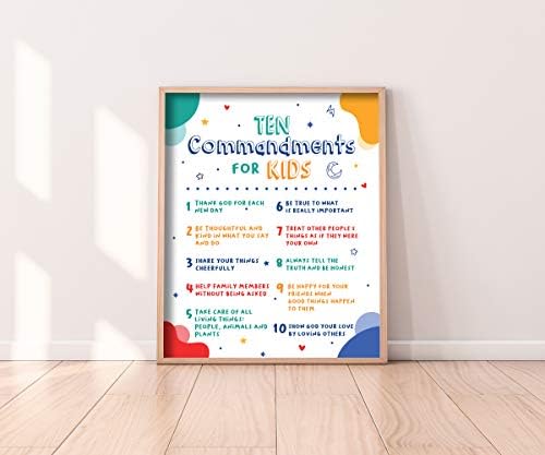 Десетте божи Заповеди за деца, Стенни Щампи - Плакати на Библейски текстове, без рамка размер 8x10 с Цитати