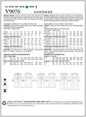 Vogue Patterns V9076A50 Шаблон за шиене на рокли за мис, размер A5 (6-8-10-12-14)