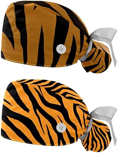 Работна Шапка Тигър с Пуговицей и тренировъчната панделка, 2 Опаковки Многократно Хирургически шапки за еднократна употреба