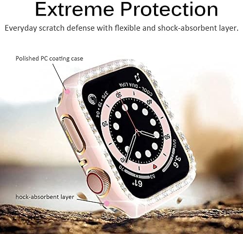 ANKANG калъф с кристали и диаманти за Apple Watch 7 6 se 40 мм 44 мм 41 мм 45 мм iWatch Series 5 3 38 мм 42 мм Защитни капаци за Дамски Аксесоари (Цвят: 10 мм Златна закопчалка размер: 45 mm)