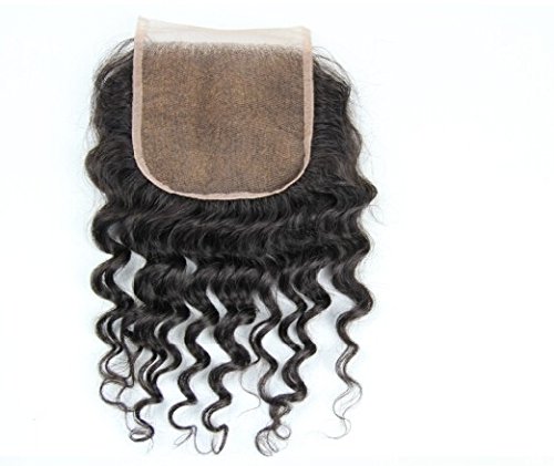 DaJun Hair 6A Лейси обтегач 5 5 20 Избелени Възли Бразилски Човешка Коса, Дълбока Вълна от Естествен Цвят (марка: DaJun)