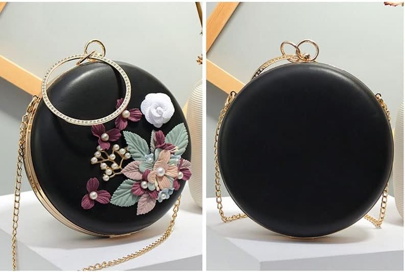 Дамски вечерна чанта с кръгла цвете, чанти вериги през рамо, чанти през рамо с метална дръжка, дамски чанти