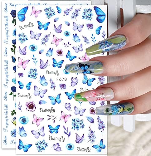 Етикети за дизайн на ноктите с пеперуди, 3D Самозалепващи Стикери За Нокти с Пеперуди, Цветни Стикери за Нокти с Цветовете