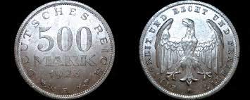 1923 Немска инфлацията алуминиева монети в купюри от 500 марки. Издаден във Ваймар, Германия, по време на Ужасна