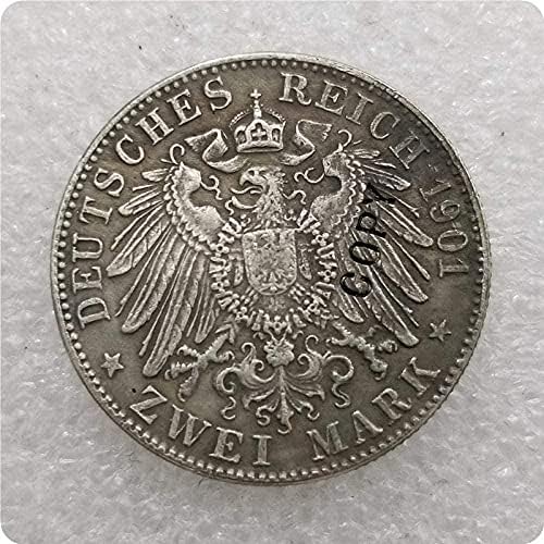 Германия 2 Марки Цвей РЕЙХСМАРКА 1901 година Монета на Германския Райх Рядка Копие на Възпоменателни Монети Копие