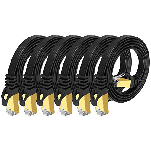 Ethernet кабел Cat 7 3 фута, 6 Опаковки Екранирани Плоски кабели Ethernet - Високоскоростен интернет-кабел за модем, рутер,