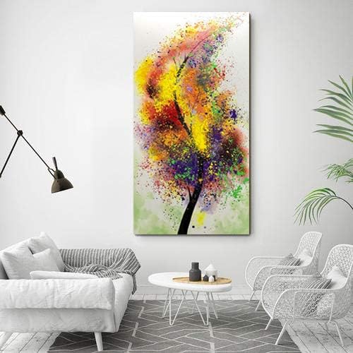 Boiee Art, 24x48 инча Ръчно Рисувани, Цветни Абстрактни картини с маслени бои Щастливо дърво, Вертикално Съвременно