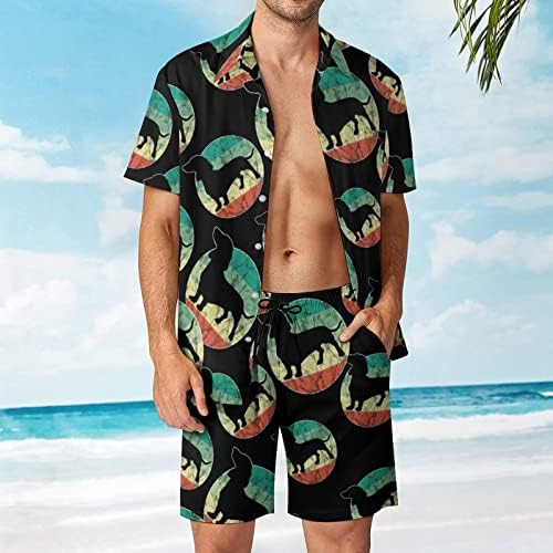 Скъпа мъжки Плажно облекло в стил ретро с Кучето Такса от 2 теми, Хавайска Риза с къс ръкав и къси Панталони копчета,