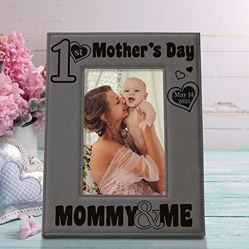 Кожена рамка с надпис KATE ПОШ в Първия ден на майката 2023, Подаръци на 1-ия Ден на майката, Мама и аз (4x6