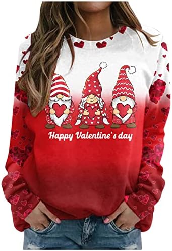 Oplxuo Върховете на Св. Валентин за Жени, Hoody с Цветен Модел, Тениски-Бои с Дълъг Ръкав, Всекидневни Празничен Пуловер
