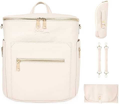 раница-чанта за памперси motheric Soho бежово от веганской кожа за деца, голяма дизайнерска утепленная чанта за