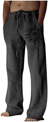 WENKOMG1 Ежедневни Памук, Ленени Панталони за Мъже, Основни бързо съхнещи Свободни и Удобни Панталони На съвсем малък