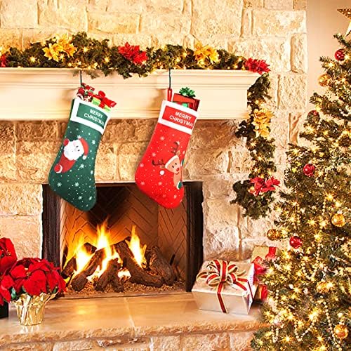 Коледни Чорапи EasyAcc 15,7 , Коледна Украса за Камина, Коледни Чорапи с Сантой и Елени, Домашни Персонални Окачени Чорапи