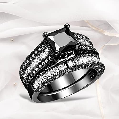 2023 Ново дамско винтажное черен пръстен 2 в 1, годежен пръстен с диамант, набор от сменяеми халки (черен, 12)