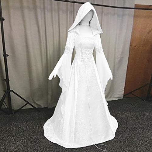 Средновековна рокля вещици, винтажное рокля-наметало на вещица с качулка, ръкав тръба, средновековна сватбена рокля, рокля за cosplay на Хелоуин