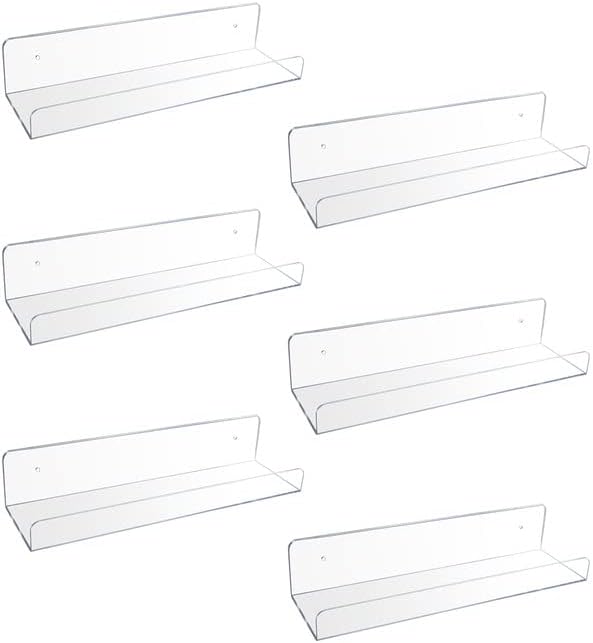 Прозрачни Акрилни рафтове ATROPOS, 6 Опаковки 15-Инчов Акрилни Плаващи Рафтове, Акрилни Стенен рафт с дебелина