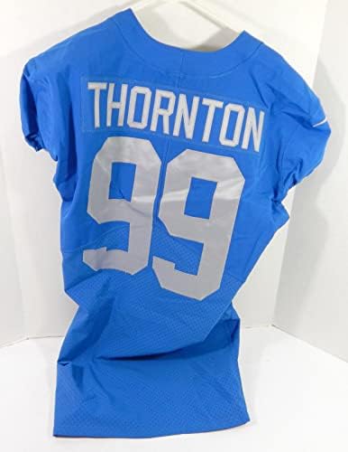 2017 Detroit Lions Khyri Thornton 99 Game Пусна Синята Фланелка На Деня на Благодарността TB 60 - Използваните тениски За