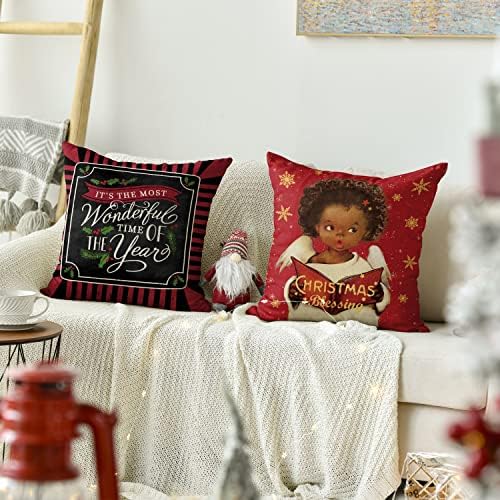 AVOIN colorlife С Коледа Черен Калъф за възглавници с Дядо Коледа за момичета, 18x18 инча, Зимни ваканции, Това