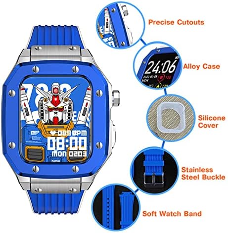 Корпус часа от сплав AZANU Каишка за Apple Watch Band Series 7 45 мм Луксозен Метален Гума комплект за промяна на часа