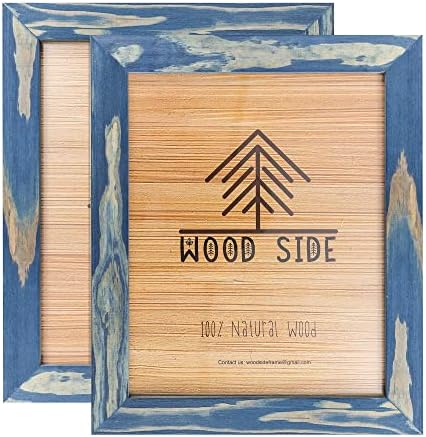 Дървени рамки за снимки в селски стил 8x10 - Тъмно син, Определени от 2- от естествена еко-масивно дърво и истинско