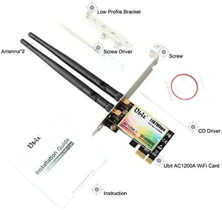 Безжична карта Ubit 11AC1200A PCIe Скорост на предаване на данни до 1200 Mbit/s, Безжичен Двухдиапазонная Карта