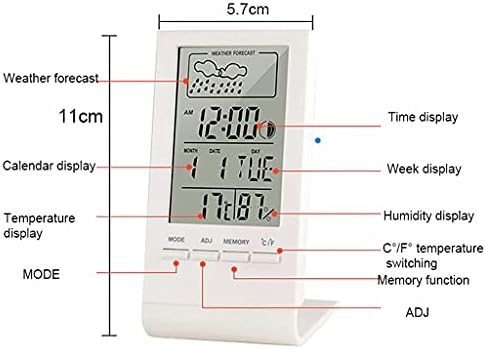 JRDHGRK Цифров LCD термометър, Влагомер, метеорологичната станция е за стая/на улицата, Автоматичен Електронен Монитор на температурата и влажността, часовник (Цвят: че?