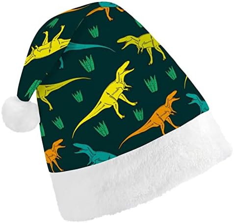Коледна Шапка с Шарени Тираннозавра, Шапка на Дядо Коледа за Възрастни Унисекс, Комфортна Класическа Коледна Шапка за Коледно