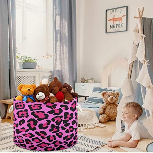 visesunny Сгъваема Кошница с Голям Капацитет Розов цвят, с леопардовым Модел, Кошница за съхранение на детски играчки с Трайни Хлопковыми дръжки, Домашен Органайзер за